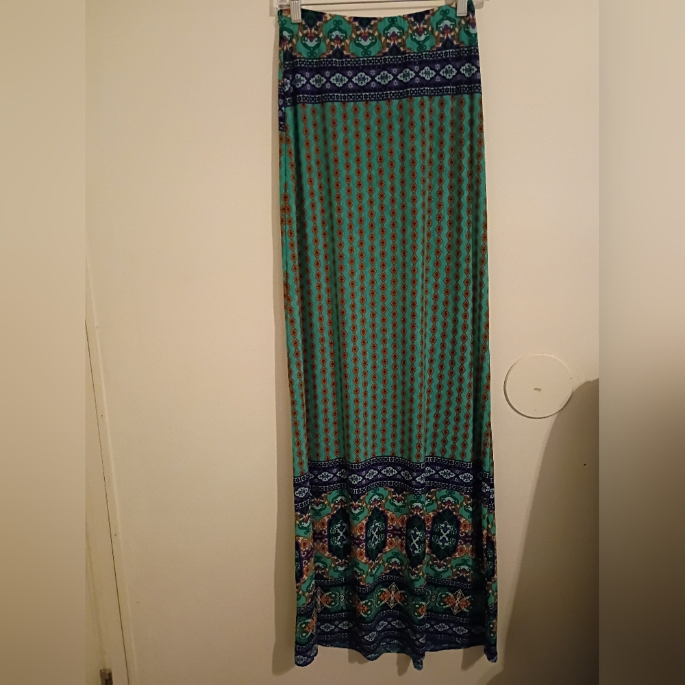 Fantastic Fawn Women's Teal and Purple Maxi Strapless Dress Sz S